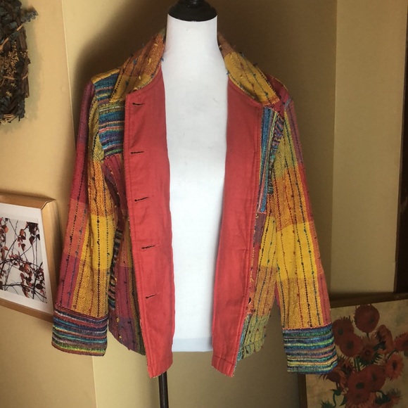 TRAVEL SMITH Size Medium Patchwork BigButton Jacket Chore Vivid Artisan NEW - Picture 5 of 16